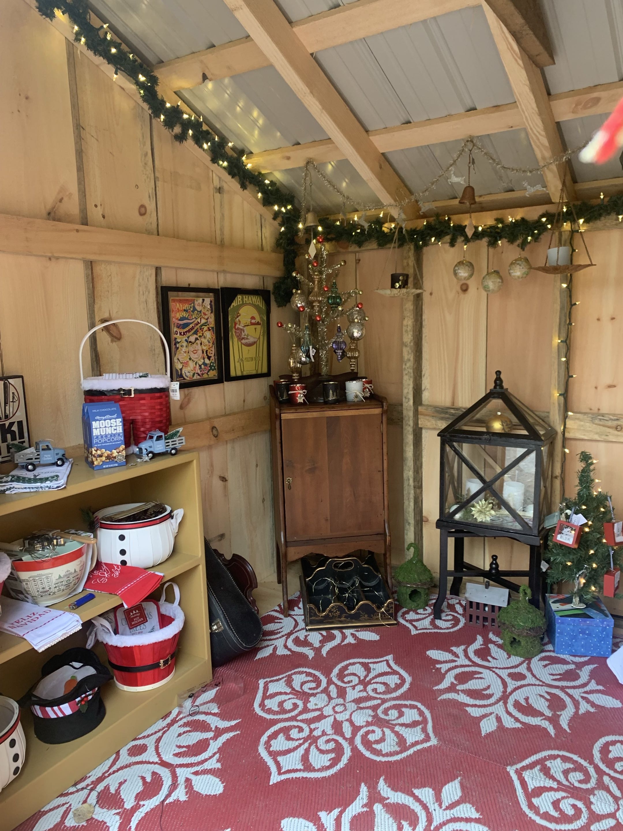 Inside the Holiday Market gift booth with decorations